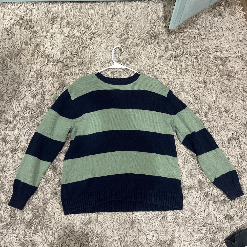 Hollister Black and Green Striped Sweater